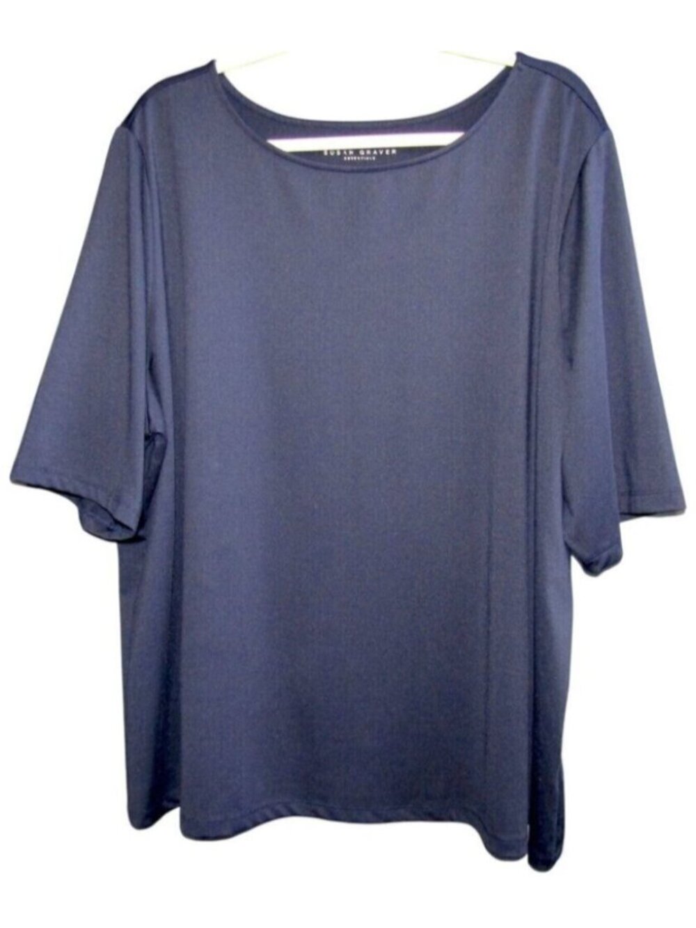 Susan Graver Essentials Butterknit Elbow Sleeve Bateau Neck Top Navy 3X A215099